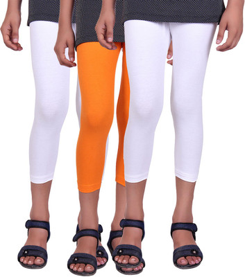 

Alisha Capri For Girls Casual Solid Cotton(Multicolor Pack of 3, Orange;white