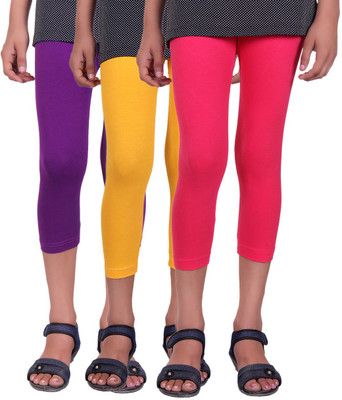 

Alisha Capri For Girls Casual Solid Cotton(Multicolor Pack of 3, Purple;rani;yellow