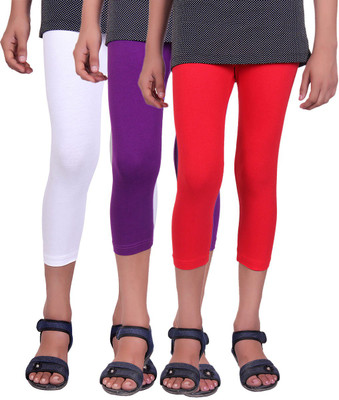 

Alisha Capri For Girls Casual Solid Cotton(Multicolor Pack of 3, Purple;red;white