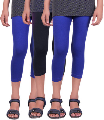 

Alisha Capri For Girls Casual Solid Cotton(Multicolor Pack of 3, Black;royal blue