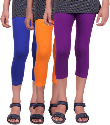 

Alisha Capri For Girls Casual Solid Cotton(Multicolor Pack of 3, Orange;purple;royal blue