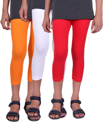 

Alisha Capri For Girls Casual Solid Cotton(Multicolor Pack of 3, Orange;red;white