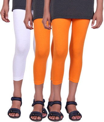 

Alisha Capri For Girls Casual Solid Cotton(Multicolor Pack of 3, Orange;white