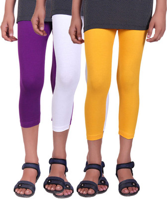

Alisha Capri For Girls Casual Solid Cotton(Multicolor Pack of 3, Purple;white;yellow
