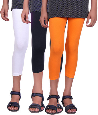 

Alisha Capri For Girls Casual Solid Cotton(Multicolor Pack of 3, Black;orange;white