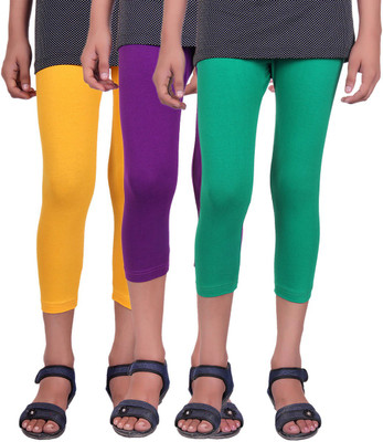 

Alisha Capri For Girls Casual Solid Cotton(Multicolor Pack of 3, Green;purple;yellow