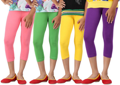 

Greenwich Capri For Girls Casual Solid Cotton(Multicolor Pack of 4, Green;ltpink;purple;yellow