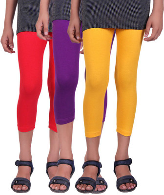 

Alisha Capri For Girls Casual Solid Cotton(Multicolor Pack of 3, Purple;red;yellow