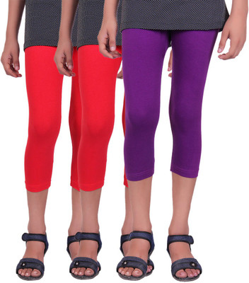 

Alisha Capri For Girls Casual Solid Cotton(Multicolor Pack of 3, Purple;red