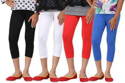 

Greenwich Capri For Girls Casual Solid Cotton(Multicolor Pack of 4, Black;blue;red;white