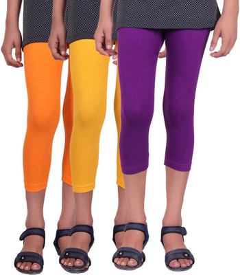 

Alisha Capri For Girls Casual Solid Cotton(Multicolor Pack of 3, Orange;purple;yellow