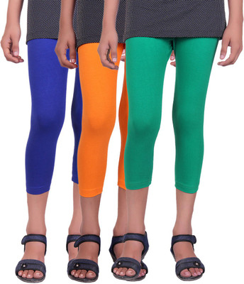 

Alisha Capri For Girls Casual Solid Cotton(Multicolor Pack of 3, Green;orange;royal blue