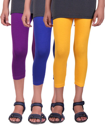 

Alisha Capri For Girls Casual Solid Cotton(Multicolor Pack of 3, Purple;royal blue;yellow