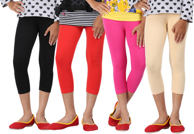 

Greenwich Capri For Girls Casual Solid Cotton(Multicolor Pack of 4, Beige;black;fucshia;red