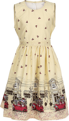 

Femi Girls Midi/Knee Length Casual Dress(Yellow, Sleeveless, Alluring yellow;ravishing red