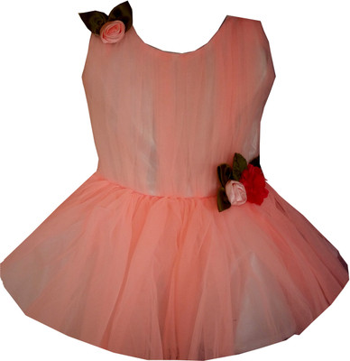 

All A bou Pinks Girls Midi/Knee Length Party Dress(Orange, Sleeveless