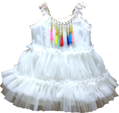 

icepice Girls Midi/Knee Length Party Dress(White, Sleeveless