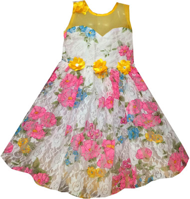 

All About Pink Girls Maxi/Full Length Party Dress(Multicolor, Sleeveless, Yellow