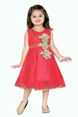 

Aarika Girls Midi/Knee Length Party Dress(Red, Sleeveless, Gajri