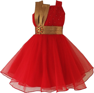 

Angel Wears Girls Midi/Knee Length Party Dress(Red, Sleeveless