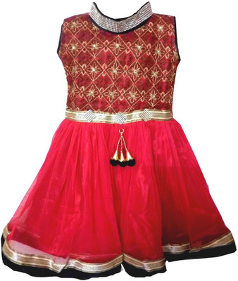 

All About Pink Girls Midi/Knee Length Party Dress(Maroon, Sleeveless, Red