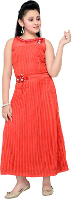 

Hunny Bunny Girls Maxi/Full Length Party Dress(Orange, Sleeveless, Coral