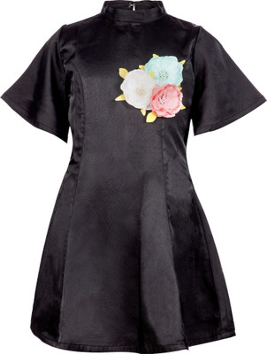 ShuSamSmith Girls Midi/Knee Length Party Dress(Black, Half Sleeve