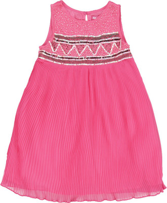 

NautiNati Girls Midi/Knee Length Party Dress(Pink, Sleeveless