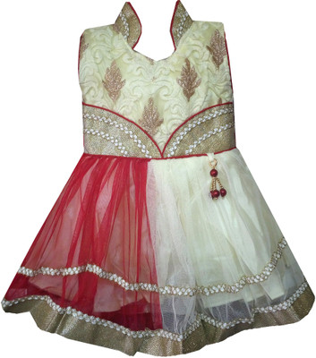 

All About Pink Girls Midi/Knee Length Party Dress(Red, Sleeveless