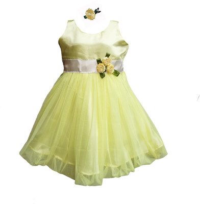 

MVD Fashion Girls Midi/Knee Length Party Dress(Yellow, Sleeveless, Lemon