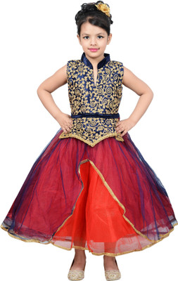 

P.R. Creation Girls Maxi/Full Length Party Dress(Multicolor, Sleeveless, Red