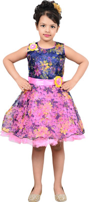 

P.R. Creation Girls Midi/Knee Length Festive/Wedding Dress(Pink, Sleeveless