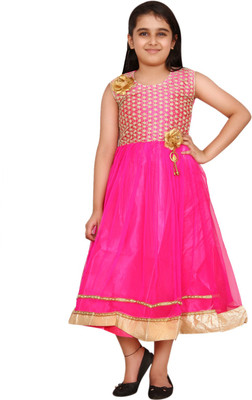 

DHANYA Girls Maxi/Full Length Party Dress(Pink, Sleeveless