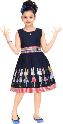 Trendy Girls Girls Midi/Knee Length Casual Dress(Red, Sleeveless