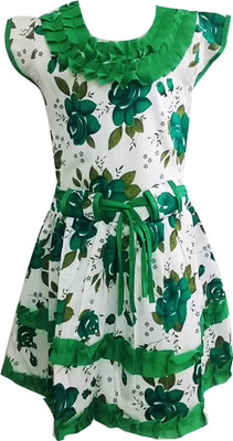 

Fashionitz Girls Midi/Knee Length Casual Dress(Green, Sleeveless