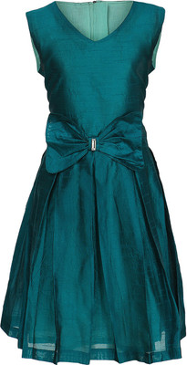 

Femi Girls Midi/Knee Length Party Dress(Green, Sleeveless, Teal