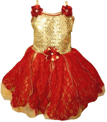 

All About Pink Girls Midi/Knee Length Party Dress(Red, Sleeveless