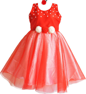 

MVD Fashion Girls Midi/Knee Length Party Dress(Red, Sleeveless