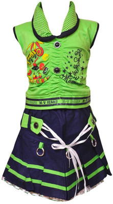

Pari & Prince Girls Midi/Knee Length Casual Dress(Green, Half Sleeve, Green & blue