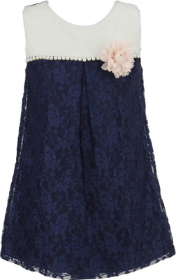 

Store The World Girls Midi/Knee Length Party Dress(Blue, Sleeveless, Off white / pink