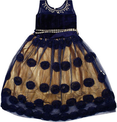 

Arshia Fashions Girl's Maxi/Full Length Party Dress(Multicolor, Sleeveless, Blue::gold