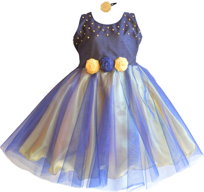 

MVD Fashion Girls Midi/Knee Length Party Dress(Dark Blue, Sleeveless, Navy
