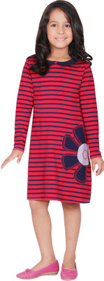Beebay Girls Midi/Knee Length Casual Dress(Maroon, Full Sleeve)