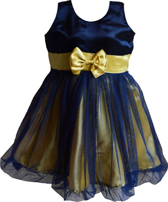 

MVD Fashion Girls Midi/Knee Length Party Dress(Blue, Sleeveless, Navy blue