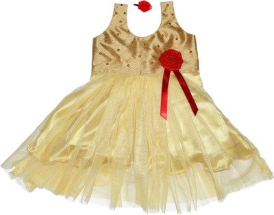 

MVD Fashion Girls Midi/Knee Length Party Dress(Gold, Sleeveless, Golden