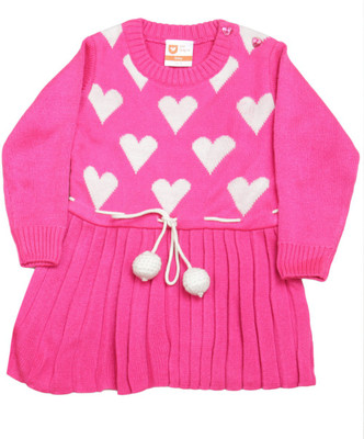 

612 League Girls Midi/Knee Length Casual Dress(Pink, Full Sleeve, Fuschia