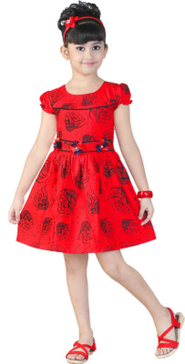 

Golden Girl Girls Midi/Knee Length Casual Dress(Red, Fashion Sleeve