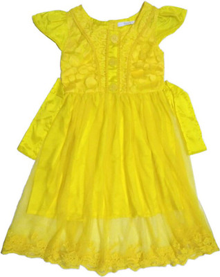 

Bisbasta Girls Midi/Knee Length Party Dress(Yellow, Cap Sleeve