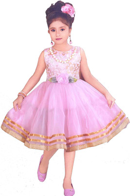 

Hey Baby Girls Mini/Short Party Dress(Pink, Sleeveless