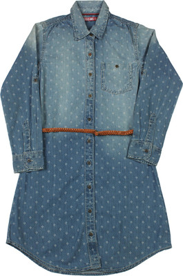 

Gini & Jony Girls Casual Dress(Black, Roll-up Sleeve, Blue